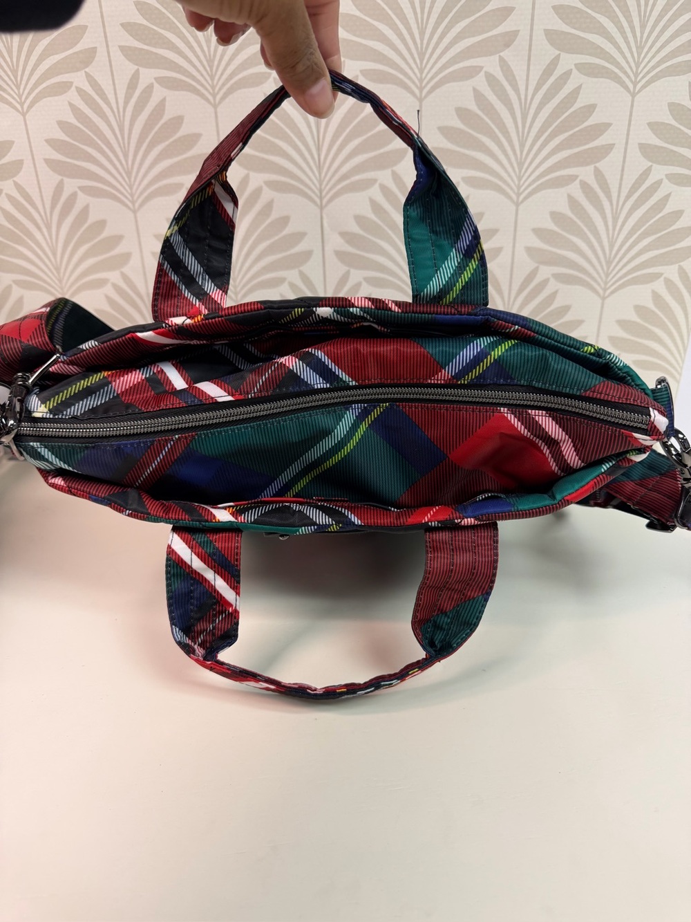 New Lug Dory Bag with Crossbody Strap in Red Plaid with Attached Key Holder - Picture 5 of 7